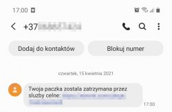 Sms o treści: twoja paczka została zatrzymana przez służbę celną.