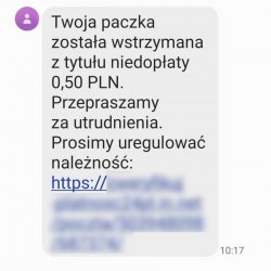 Fałszywa wiadomość tekstowa.