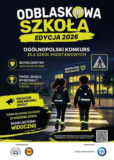 "Plakat informujący o konkursie "Odblaskowa Szkoła 2026"