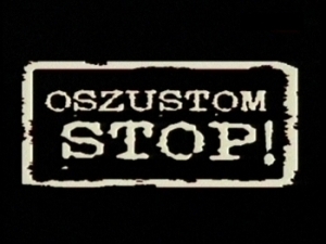 Biały napis na na czarnym tle &quot;Oszustom STOP!&quot;
