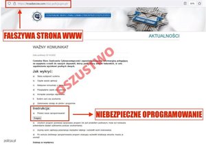 &quot;zrzut ekranu przedstawiającą fałszywa stronę internetową podszywającą się pod stronę Centralnego Biura Zwalczania Cyberprzestępczości&quot;