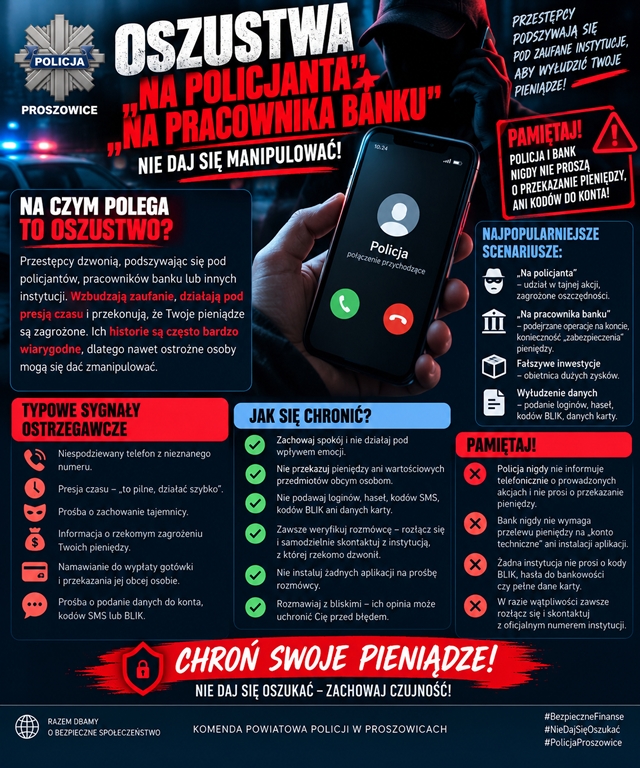 Ostrzeżenie przed oszustwami „na policjanta” i „na pracownika banku”